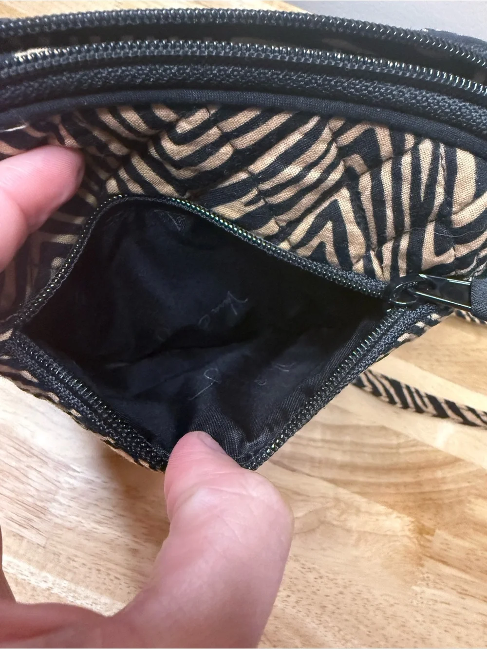 Vera Bradley Retired  Pattern Little Hipster Crossbody Bag Zebra Black Tan